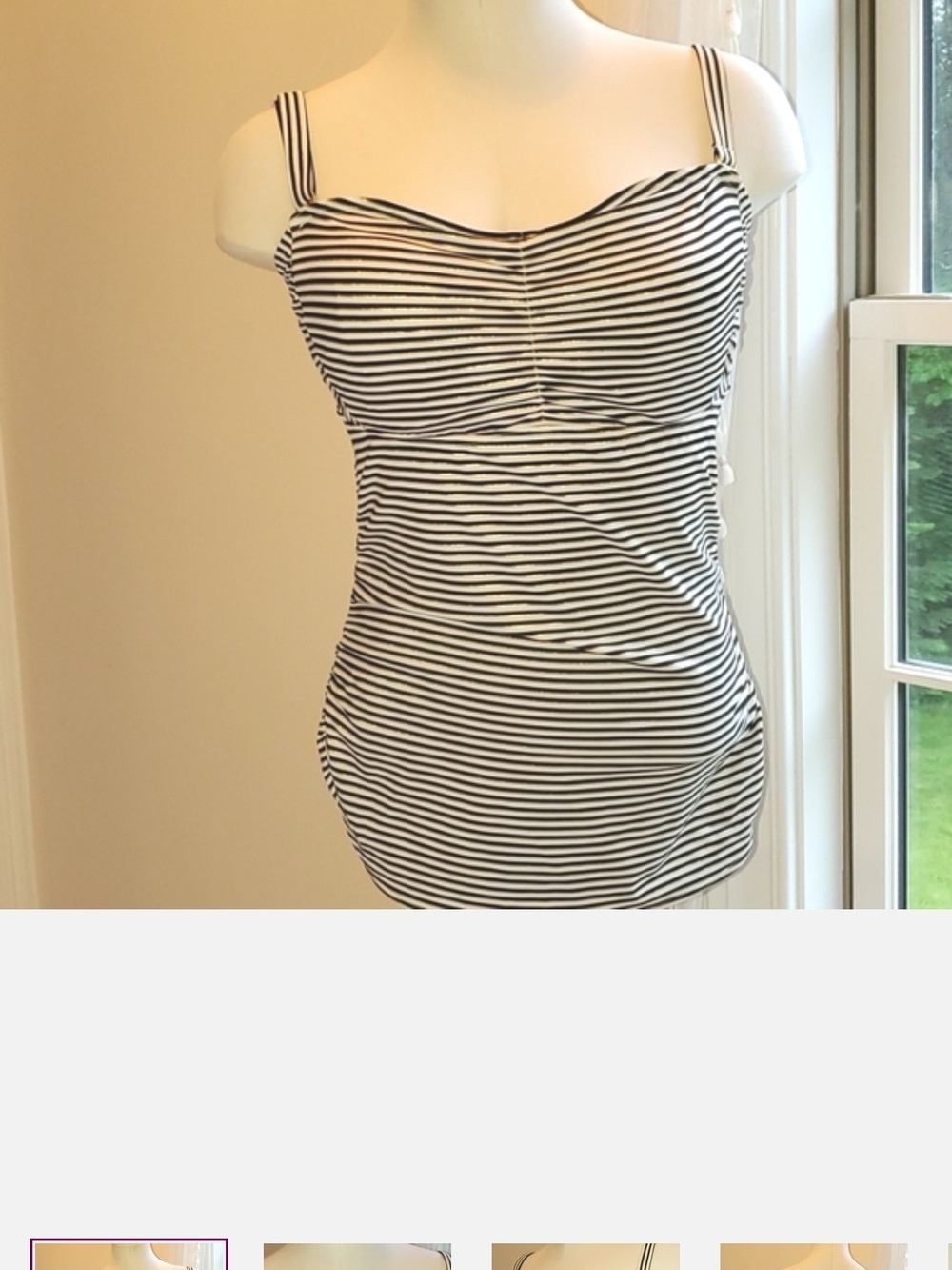 Soma Swim Striped Black & White Tankini Top